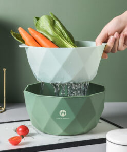 Alternative view of 1PC Double Layer Washing Vegetable Fruit Baskets Plastic Drainage Basket