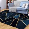 Golden Rug, Navy Blue Rug, Geometric Rug Modern Rug