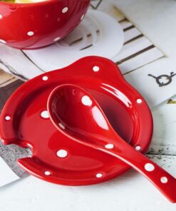 Alternative view of 480ml Polka Dots Ceramic Mug with Lid Spoon Red
