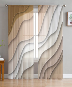 Beige Gradient Geometric Abstract Voile Curtains