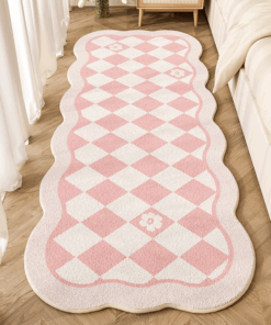 Cute Floral Plaid Bedside Bed Plush Rug
