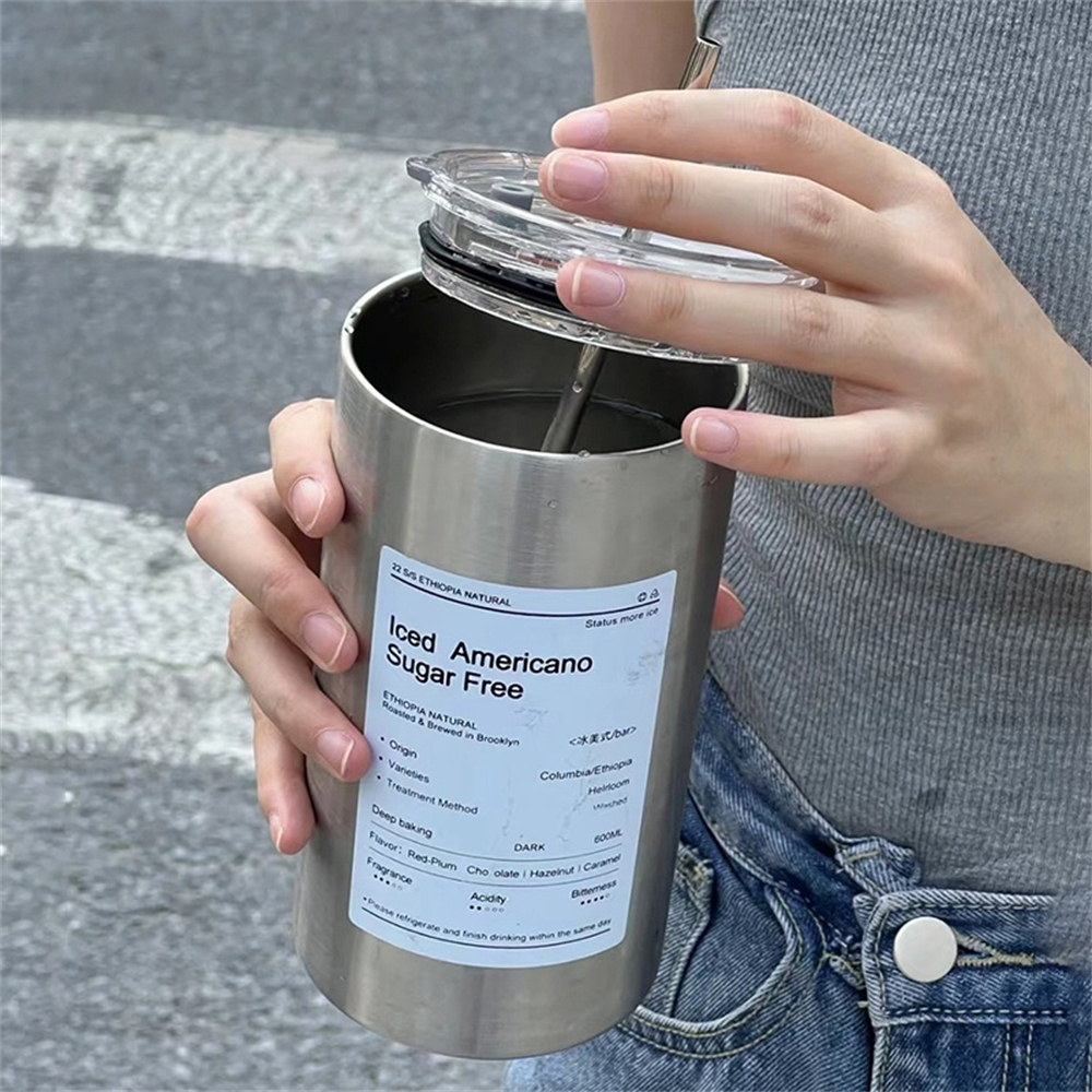 304 Stainless Steel Double -Layer Cooler Portable Tumbler with Straw