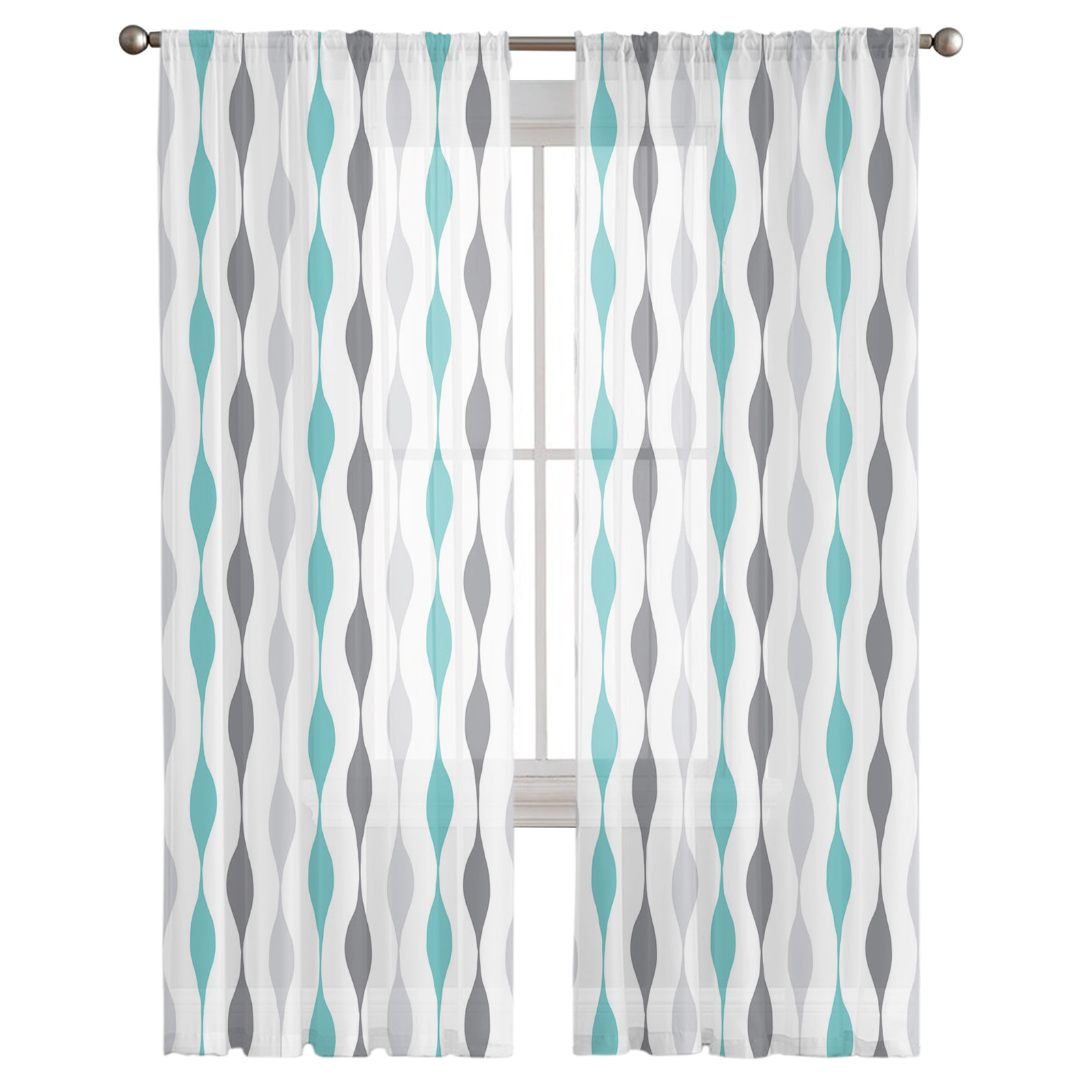 Geometric Stripes Tulle Chiffon Curtains - Image 3