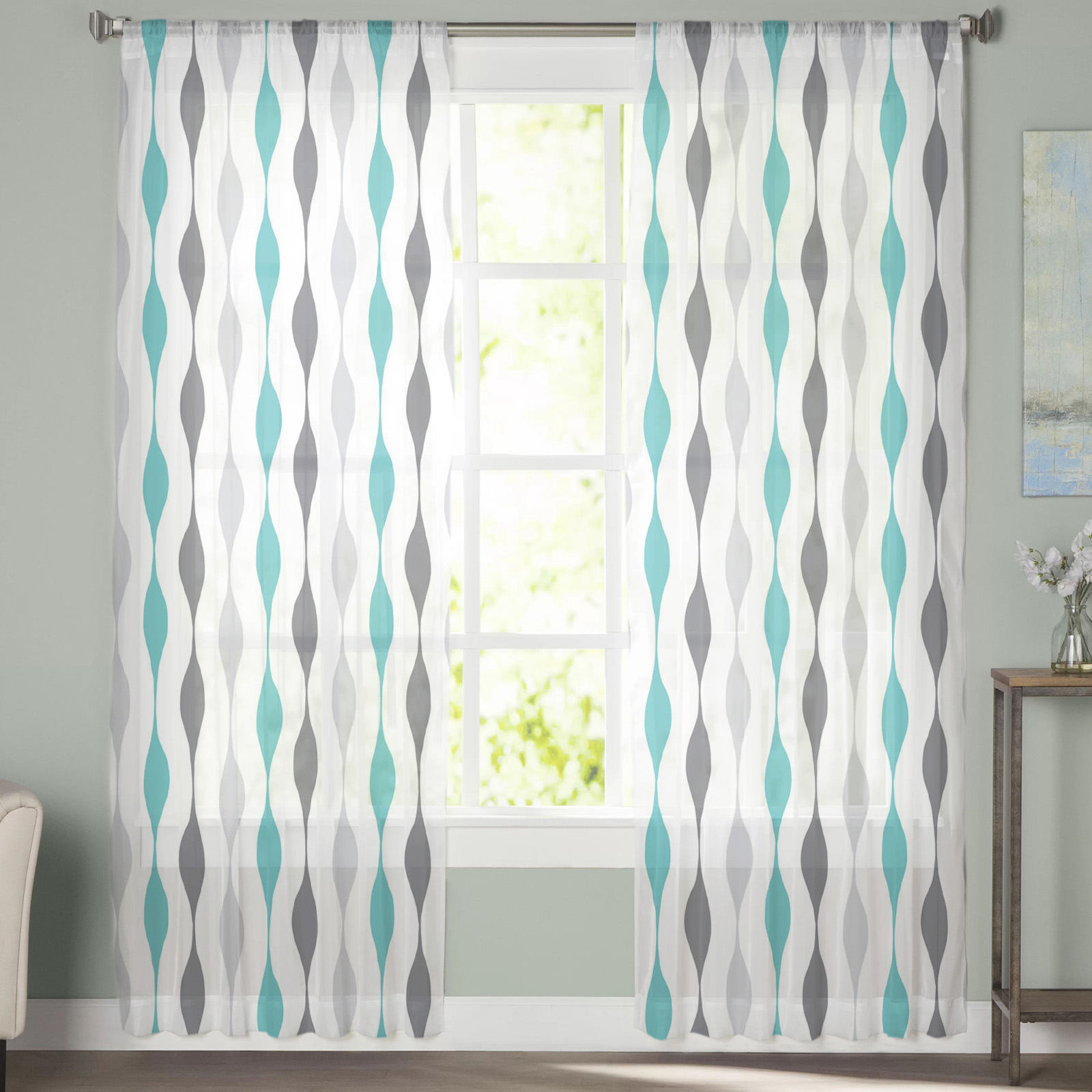 Geometric Stripes Tulle Chiffon Curtains - Image 4