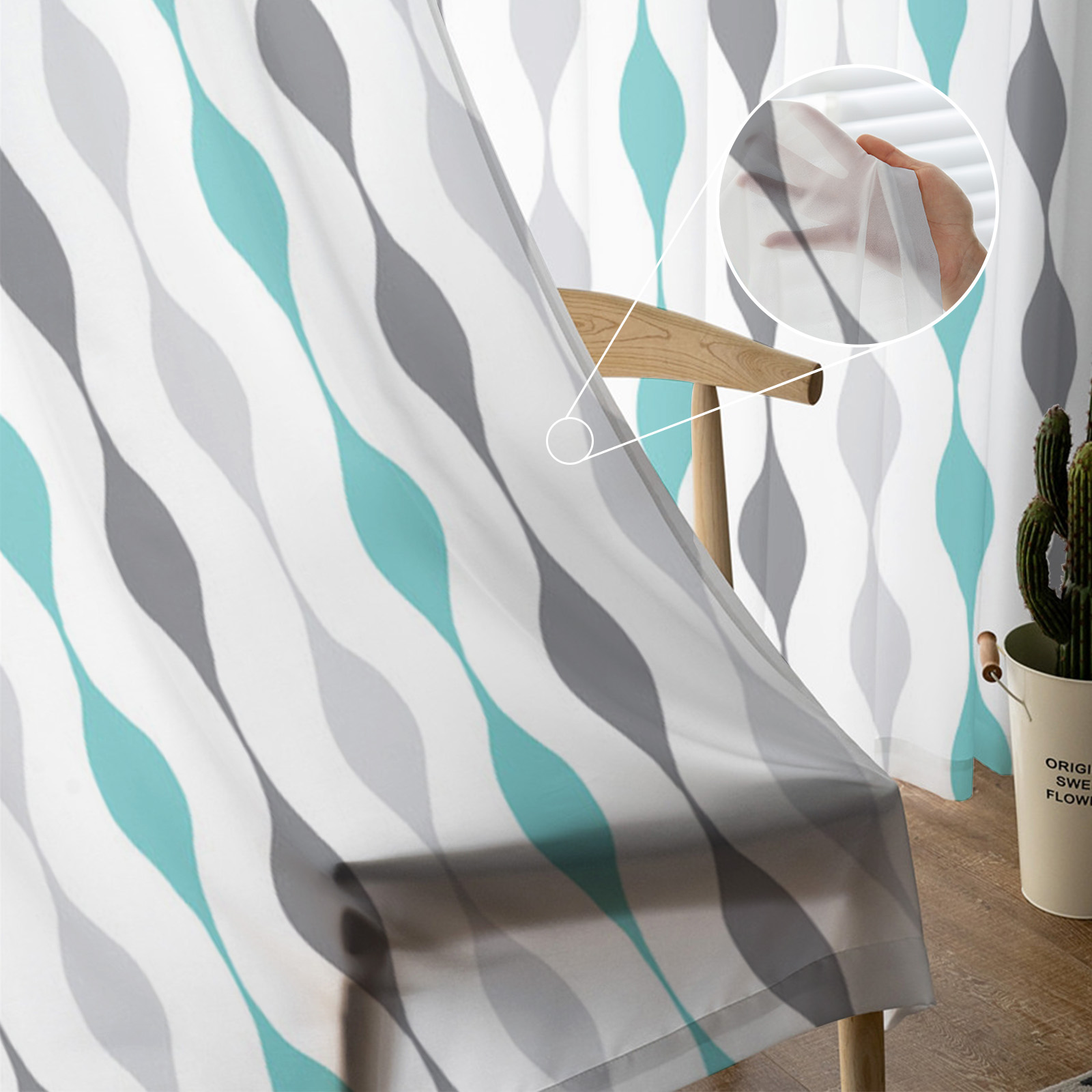 Geometric Stripes Tulle Chiffon Curtains - Image 5