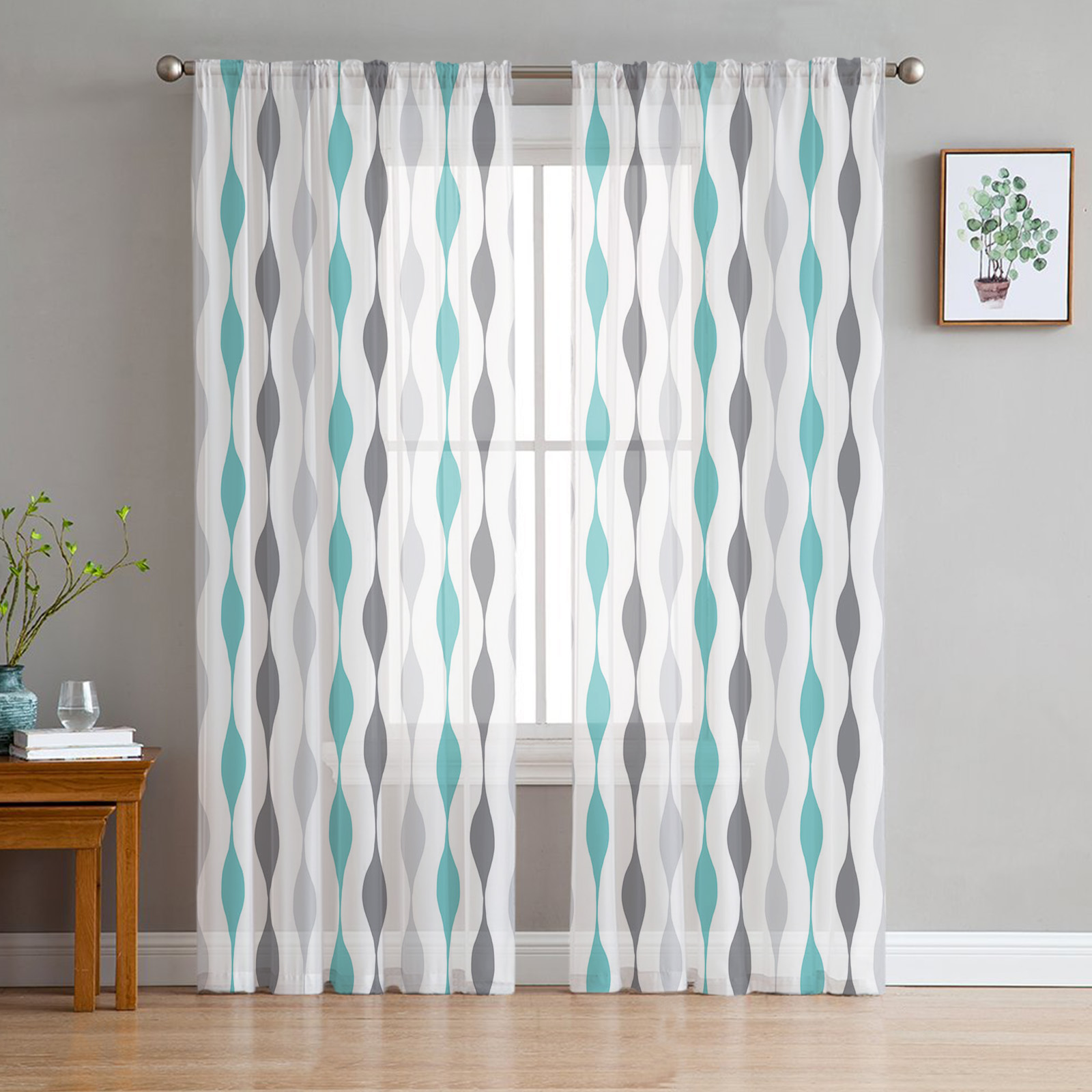 Geometric Stripes Tulle Chiffon Curtains
