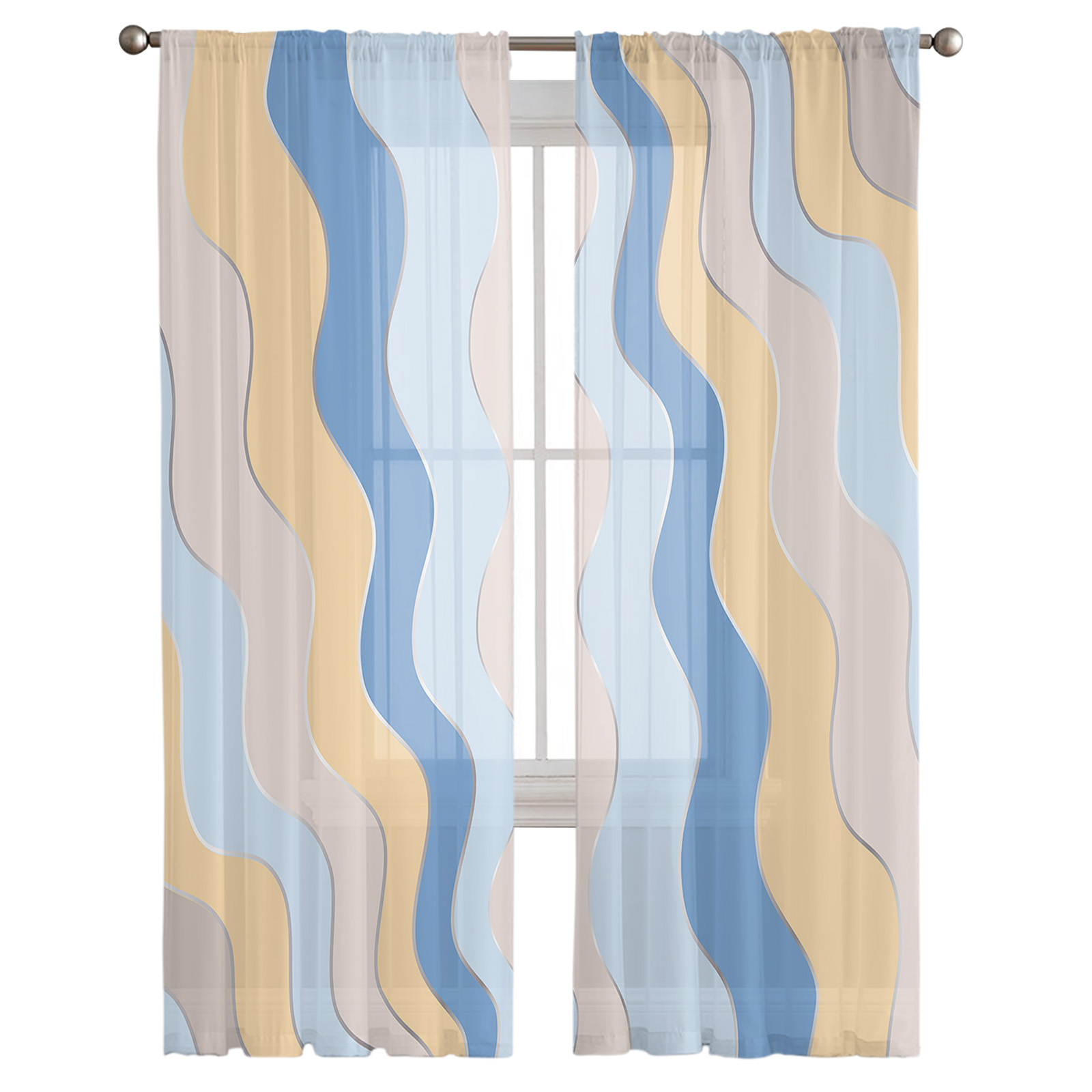 Gradient Ripple Texture Window Tulle Curtains - Image 3