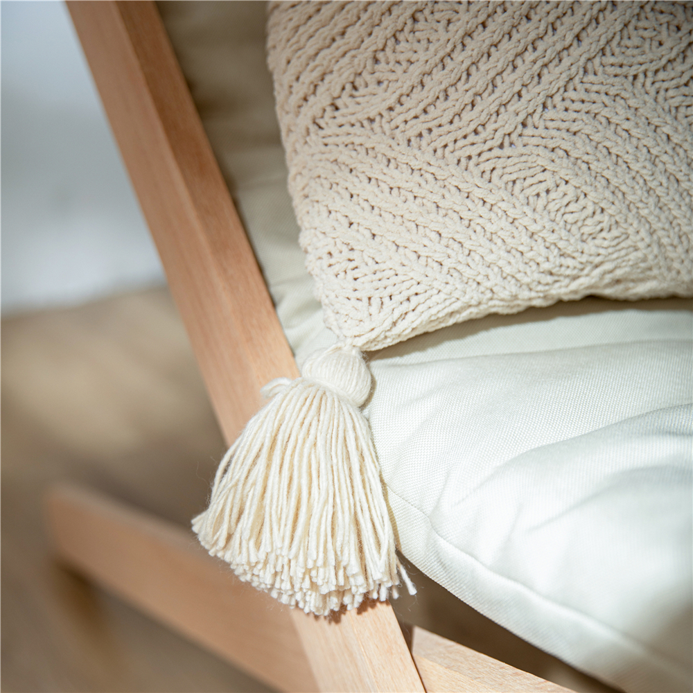 Handmade Tassel Sofa Cushion Cover 45x45cm Solid Beige - Image 3