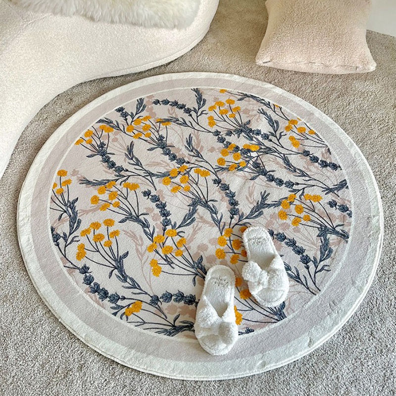 Floral Round Fluffy Rugs For Aesthetic Home Decor