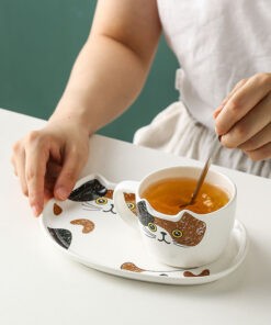 Alternative view of Japanese Style Cat Ceramic Mug With Tray 200ml