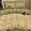 Korean Style Green Floral Bedding Set Soft Cartoon Duvet Cover