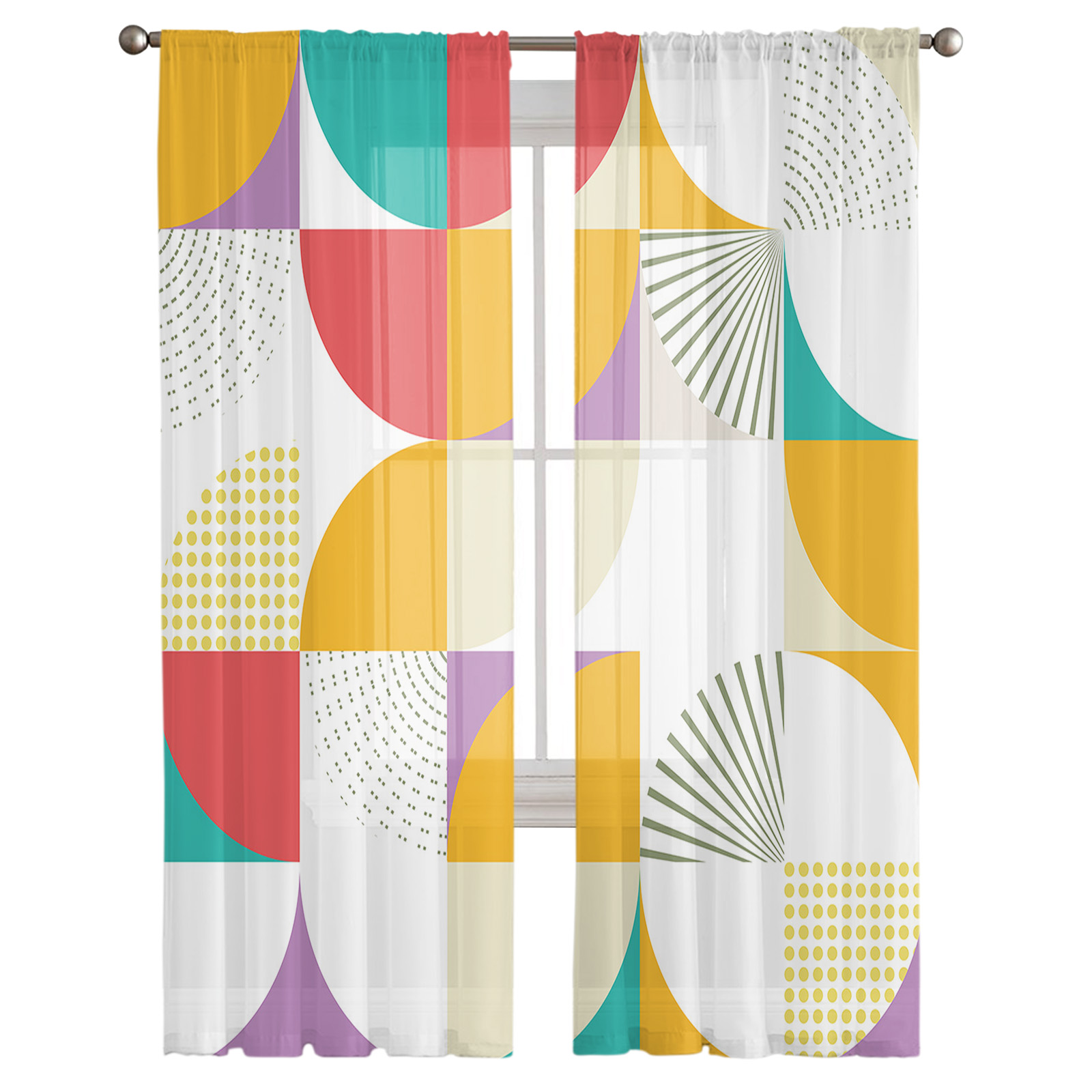 Medieval Multicolored Geometry Sheer Curtains - Image 3
