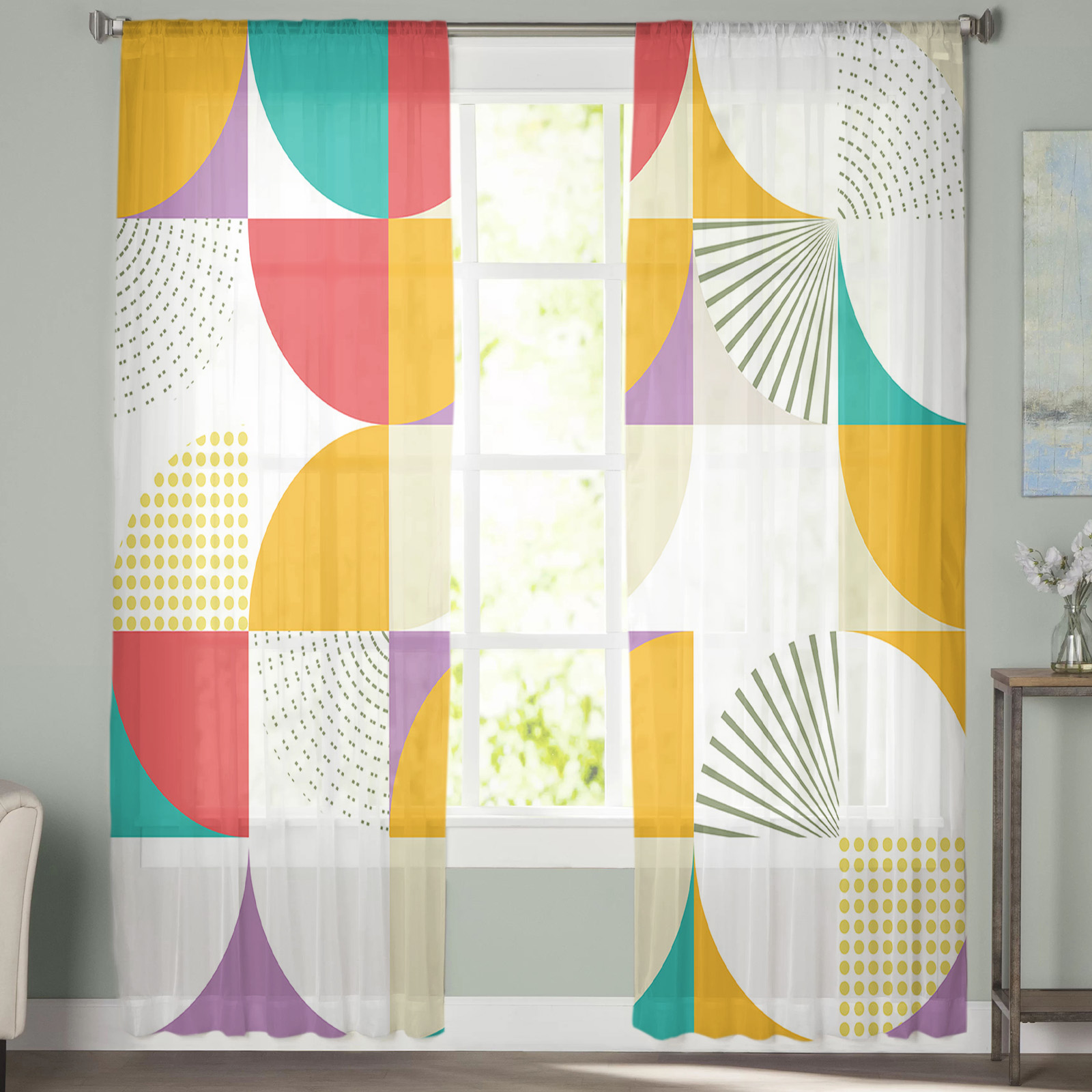 Medieval Multicolored Geometry Sheer Curtains - Image 4