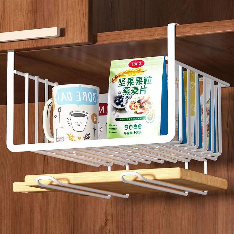 Metal Iron Kitchen Organizer Shelf Cabinet Hanging Basket Rack, White - Image 4