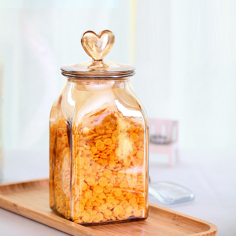 Modern Heart Glass Jar Candy Seal Bottle Amber Pickle Fruit Pot - Image 2