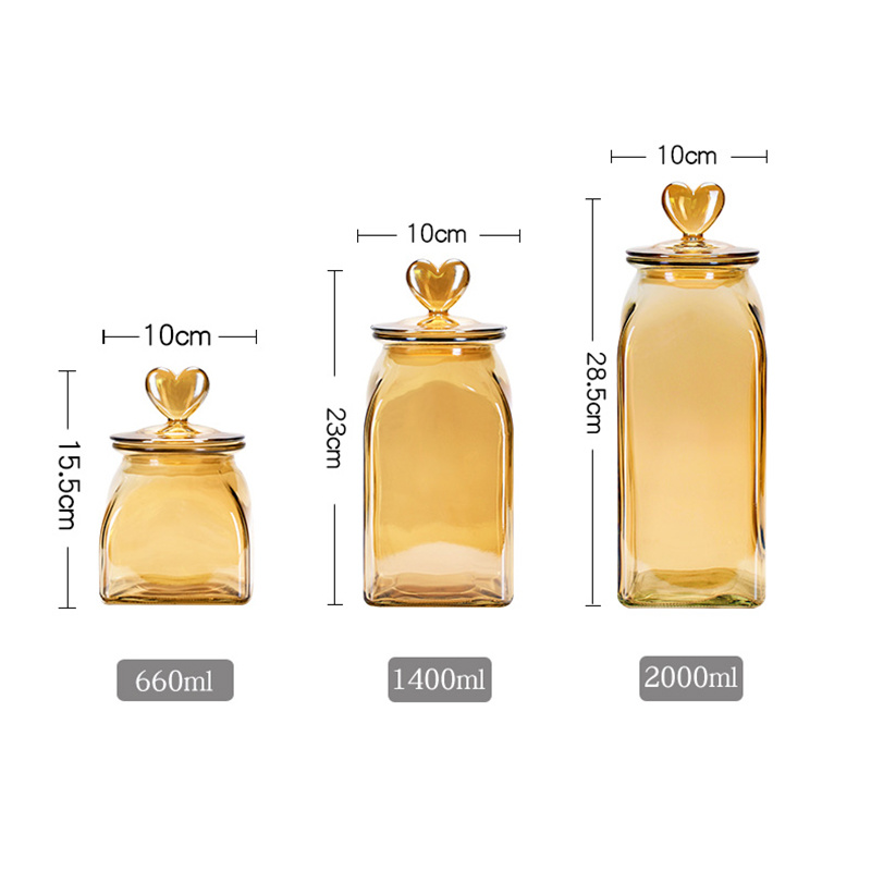 Modern Heart Glass Jar Candy Seal Bottle Amber Pickle Fruit Pot - Image 6