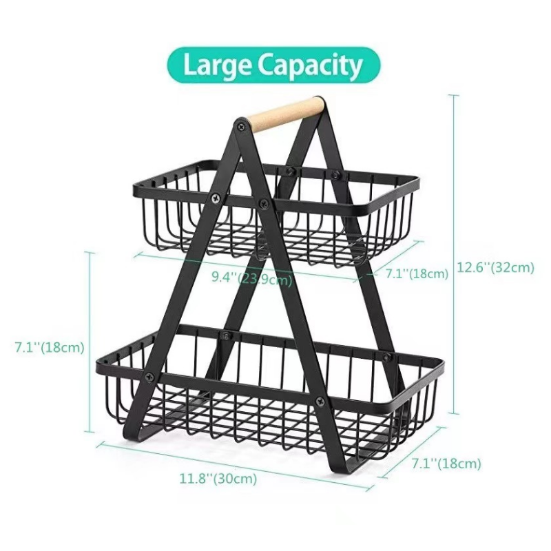 2-Tier Metal Fruit Vegetables Portable Basket Kitchen Storage - Image 4