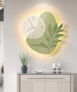 Alternative view of LED Lights Decorative Wall Clock Glowing Green Leaf