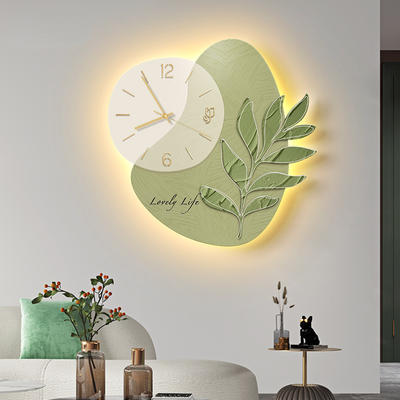 LED Lights Decorative Wall Clock Glowing Green Leaf - Image 4
