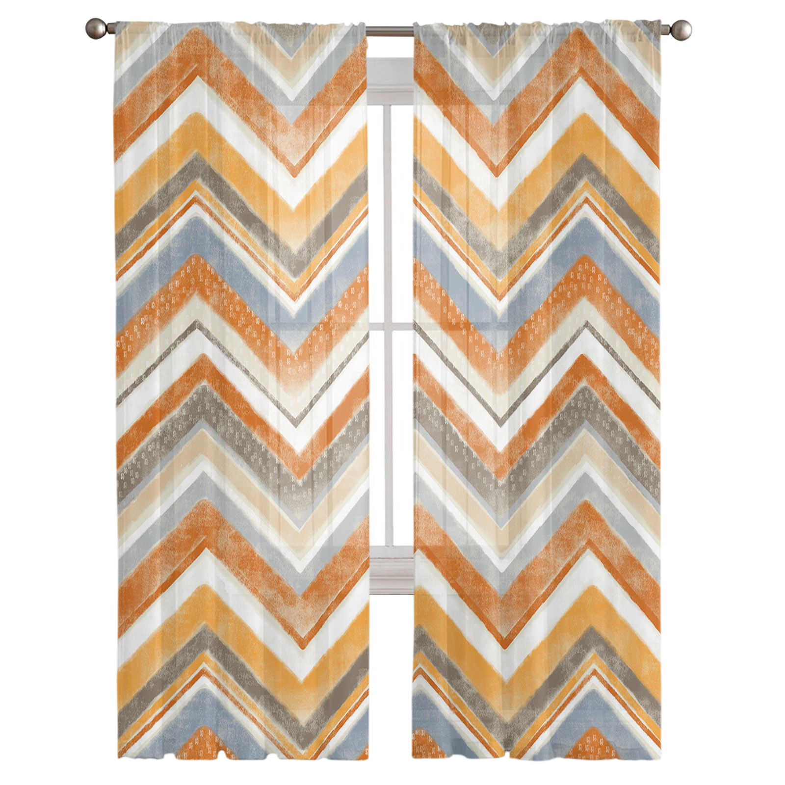 Nordic Style Ripple Orange Voile Curtains - Image 2