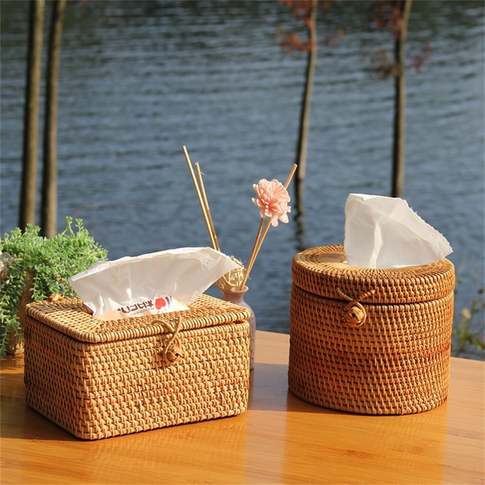 Rattan Tissue Box Simple Hand Woven Napkin Holder - Image 5