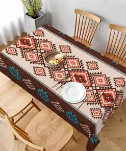 Western Turquoise Boho Aztec Waterproof Tablecloth