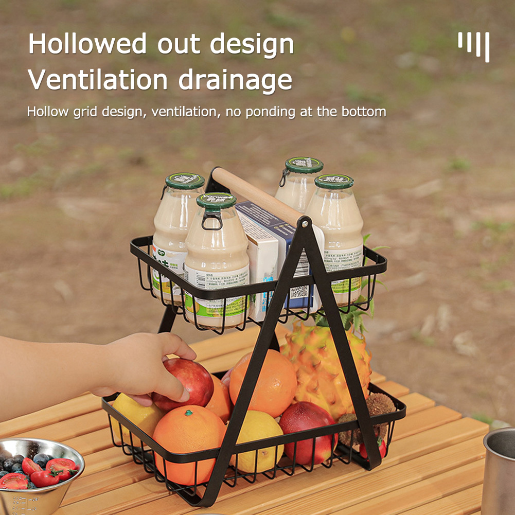 2-Tier Metal Fruit Vegetables Portable Basket Kitchen Storage - Image 3