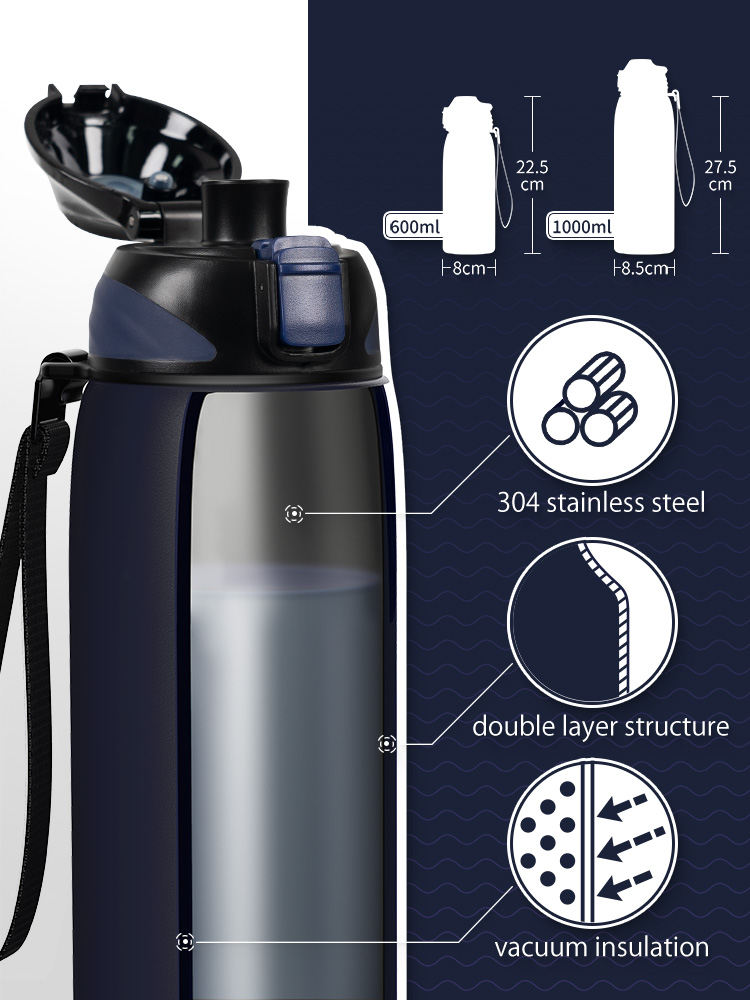 1L Stainless Steel Sports Tumbler Warm and Cold Drink Cup with Carry Bag - Image 6