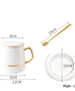 Alternative view of Ceramic Mug With Lid Spoon And Saucer Lovers Coffee Mug, White