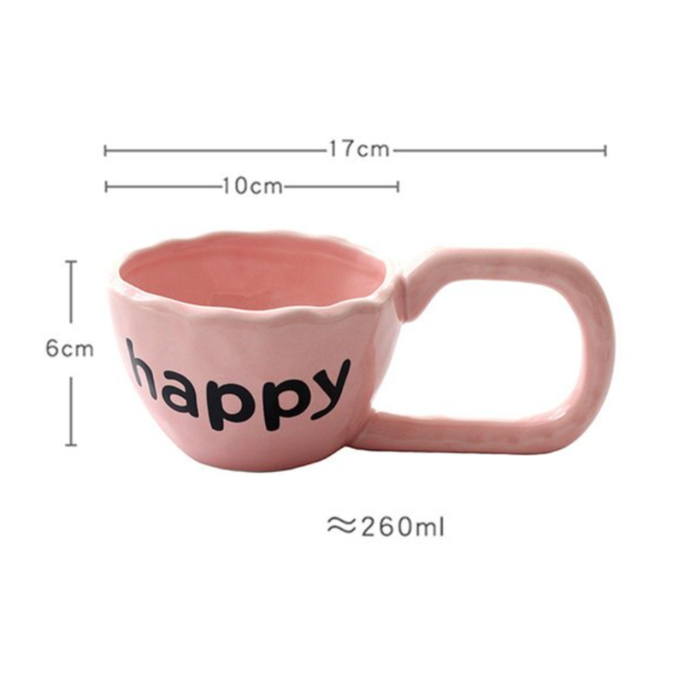 happy Ceramic Mug With Big Handle, Pink - Image 2