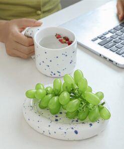 Alternative view of Ceramic Mug Nordic Coffee Cup With Fat Large Handle, Blue And White