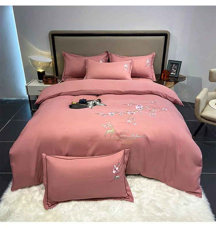 Brushed Embroidery Solid Color Quilt Cover Sheet 200x230cm - Image 5