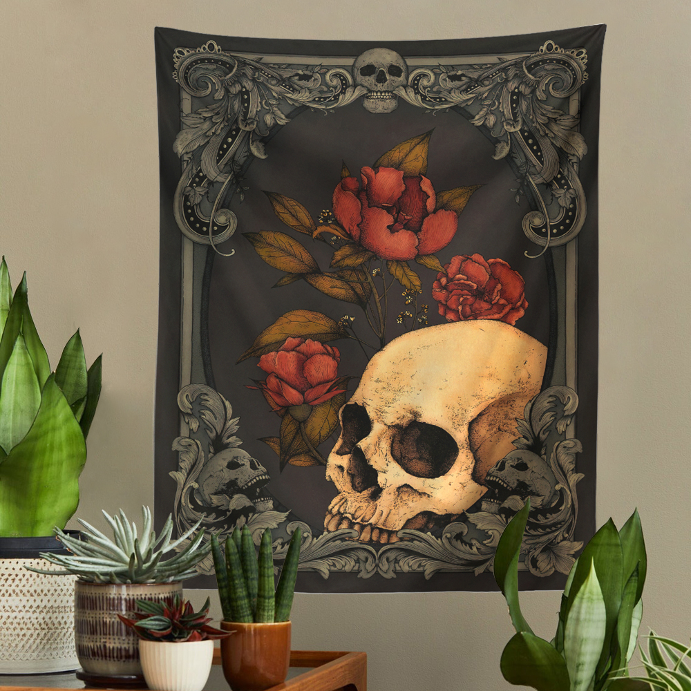 Skull Floral Tapestry Aesthetics Gothic Wall Decor - Image 7