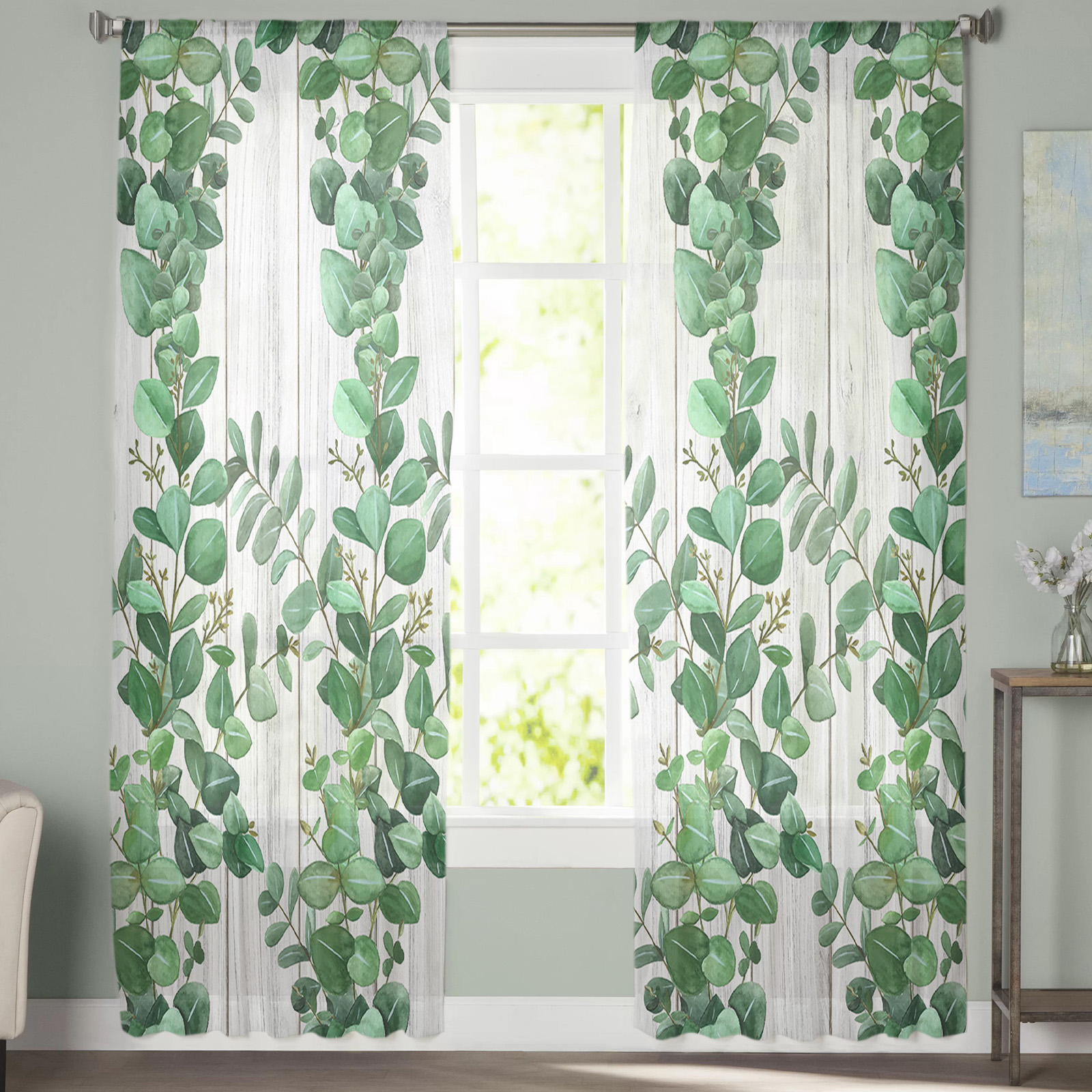 Simple Plant Leaves Spring Chiffon Curtains - Image 5