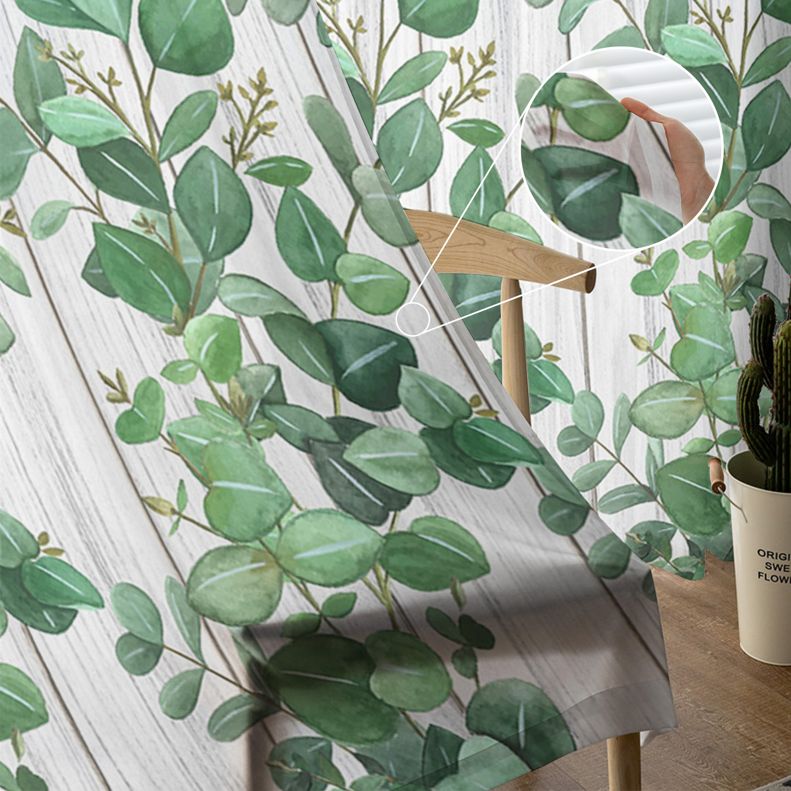 Simple Plant Leaves Spring Chiffon Curtains - Image 9