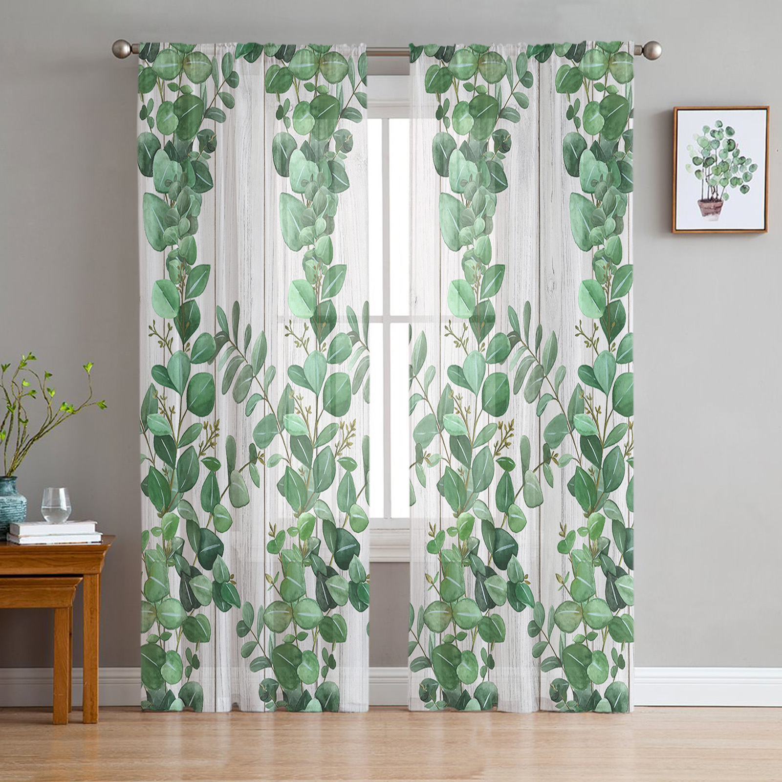 Simple Plant Leaves Spring Chiffon Curtains