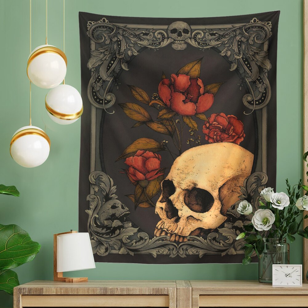 Skull Floral Tapestry Aesthetics Gothic Wall Decor - Image 2