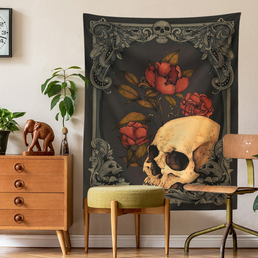 Skull Floral Tapestry Aesthetics Gothic Wall Decor - Image 6