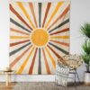 Retro 70s Rainbow Sunrise Abstract Tapestry Wall Hanging