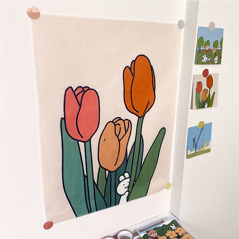 Kawaii Tulip Room Decor Tapestry - Image 2