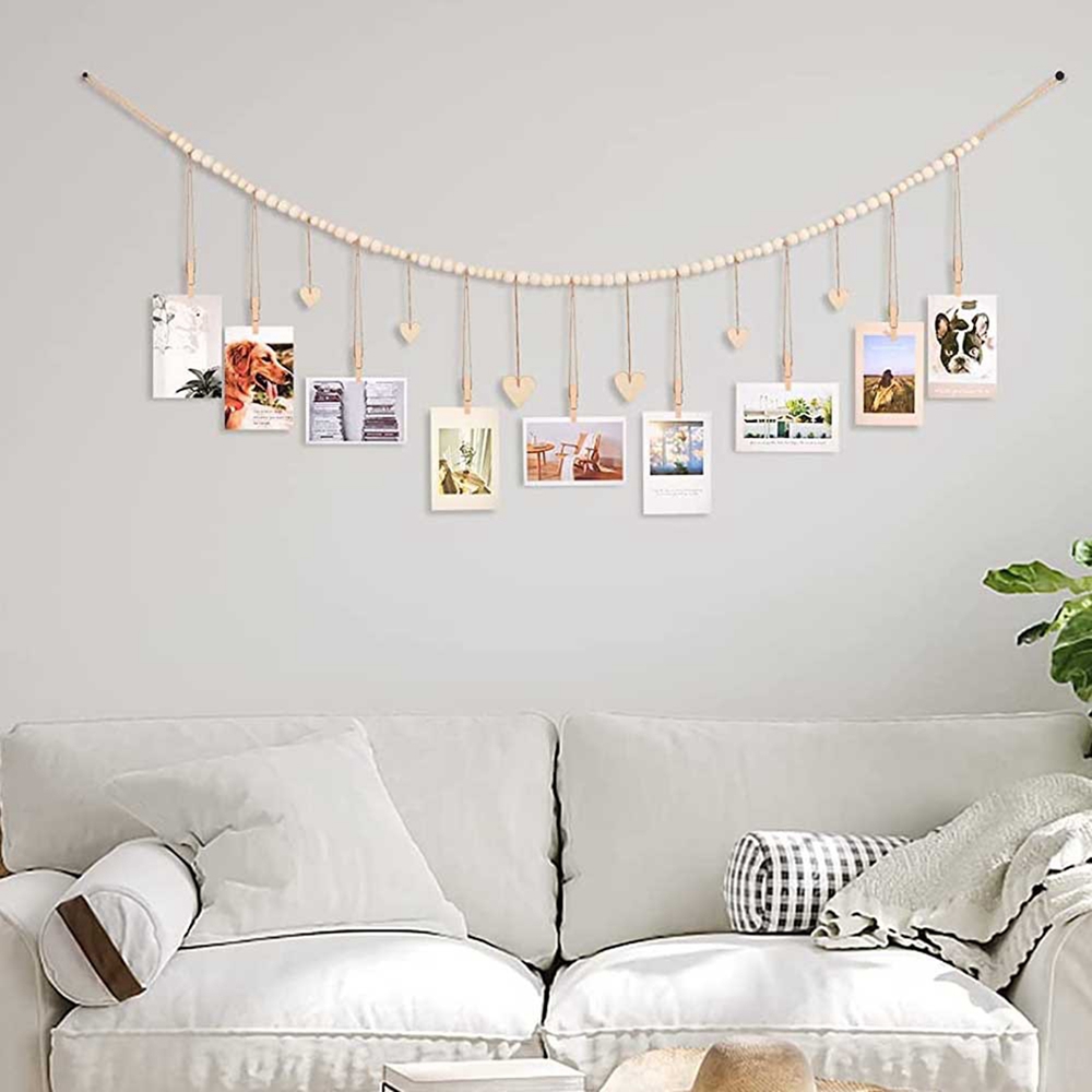 Wooden Beads Photo Display Garland Wall Hanging