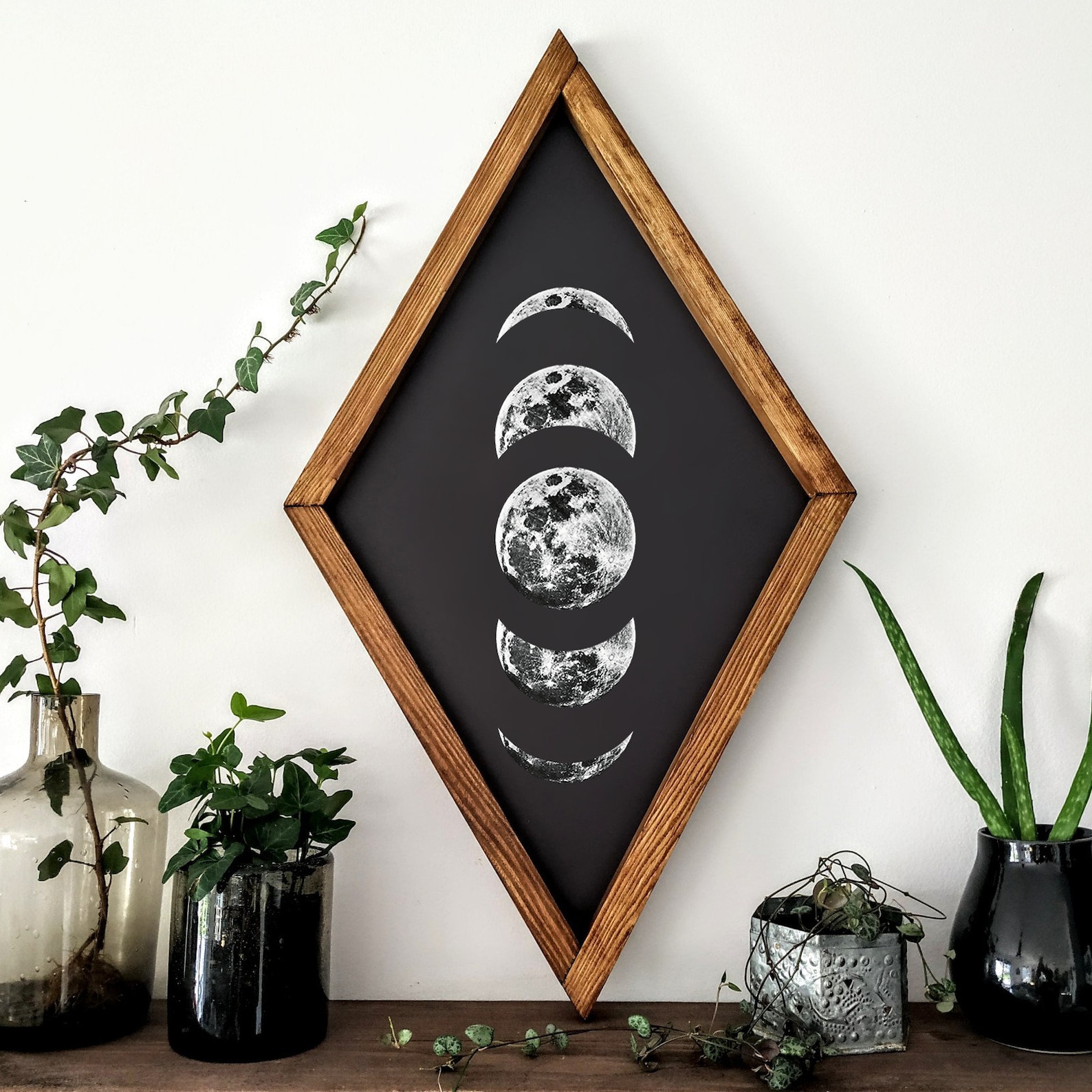 Moon Phases Wall Decor in Wooden Frame – Unique Wall Art