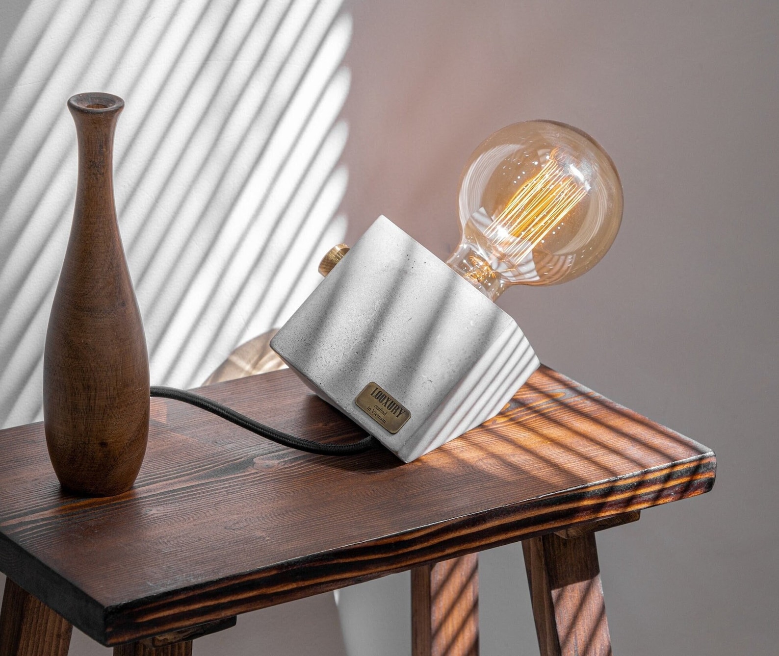 Concrete Table Lamp - Tilted Cement Shape Combine With Dimmer - Image 3