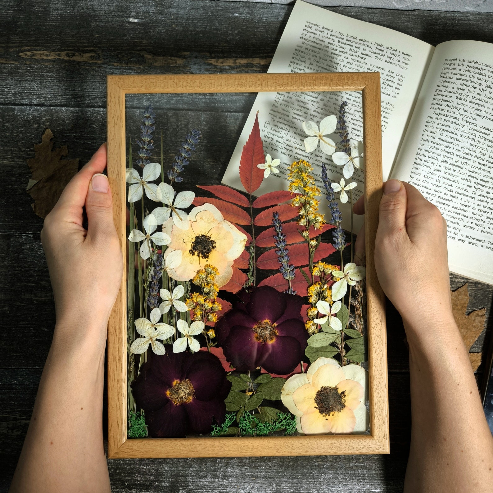 Botanical Art In Wooden Frame, Large Pressed Flower Frame - Image 2