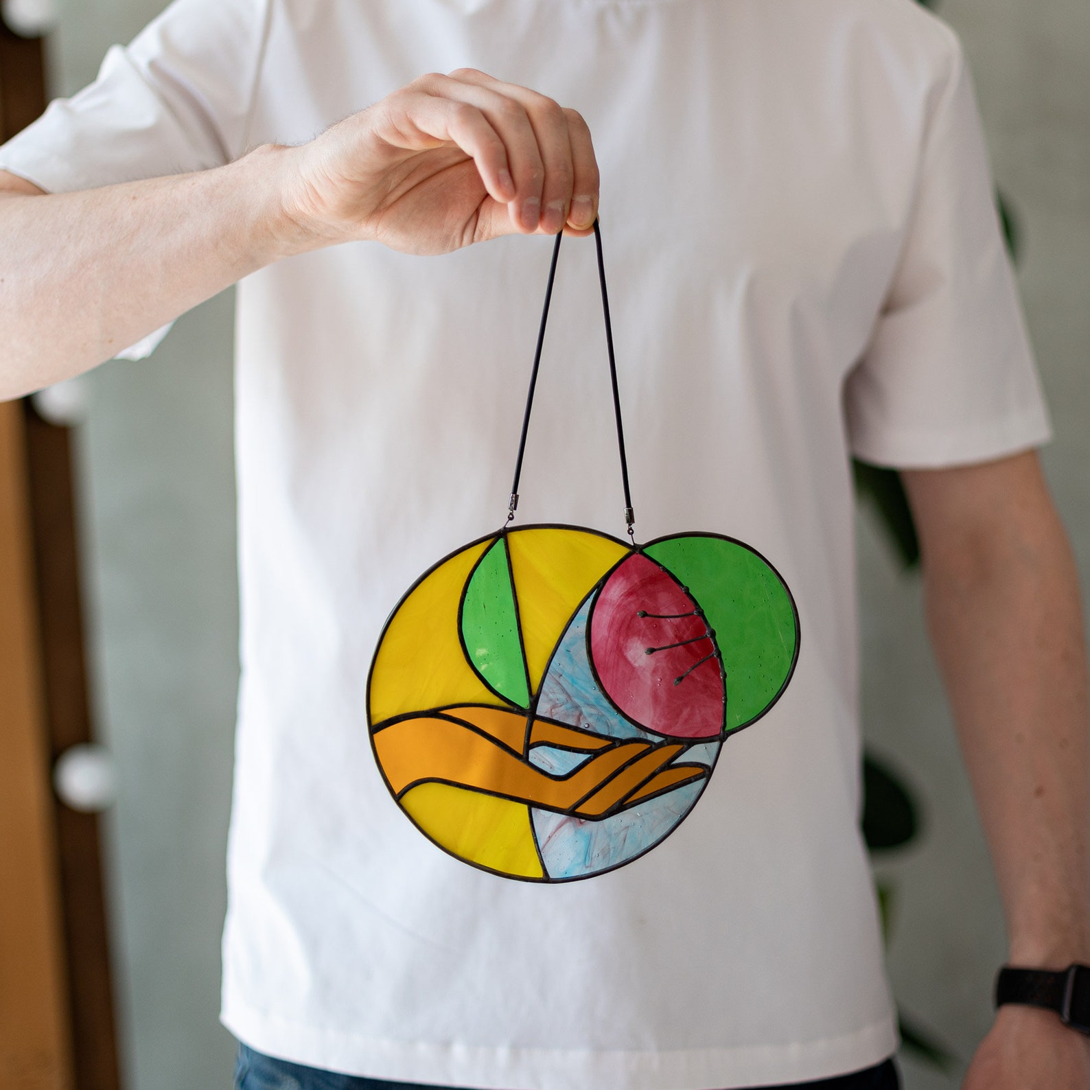 Stained Glass Moon Suncatcher Flower Nature - Image 2