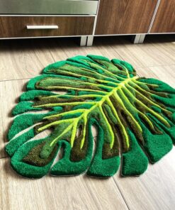 Green Monstera Leaf Rug Hand-Tufted Home Decor