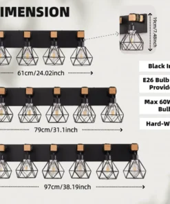 Alternative view of Vanity Wall Light | Cage Farmhouse Geometric Style | Black Iron Metal | E26 Bulb Socket | Ideal for Bathroom, Hallway, Bedroom