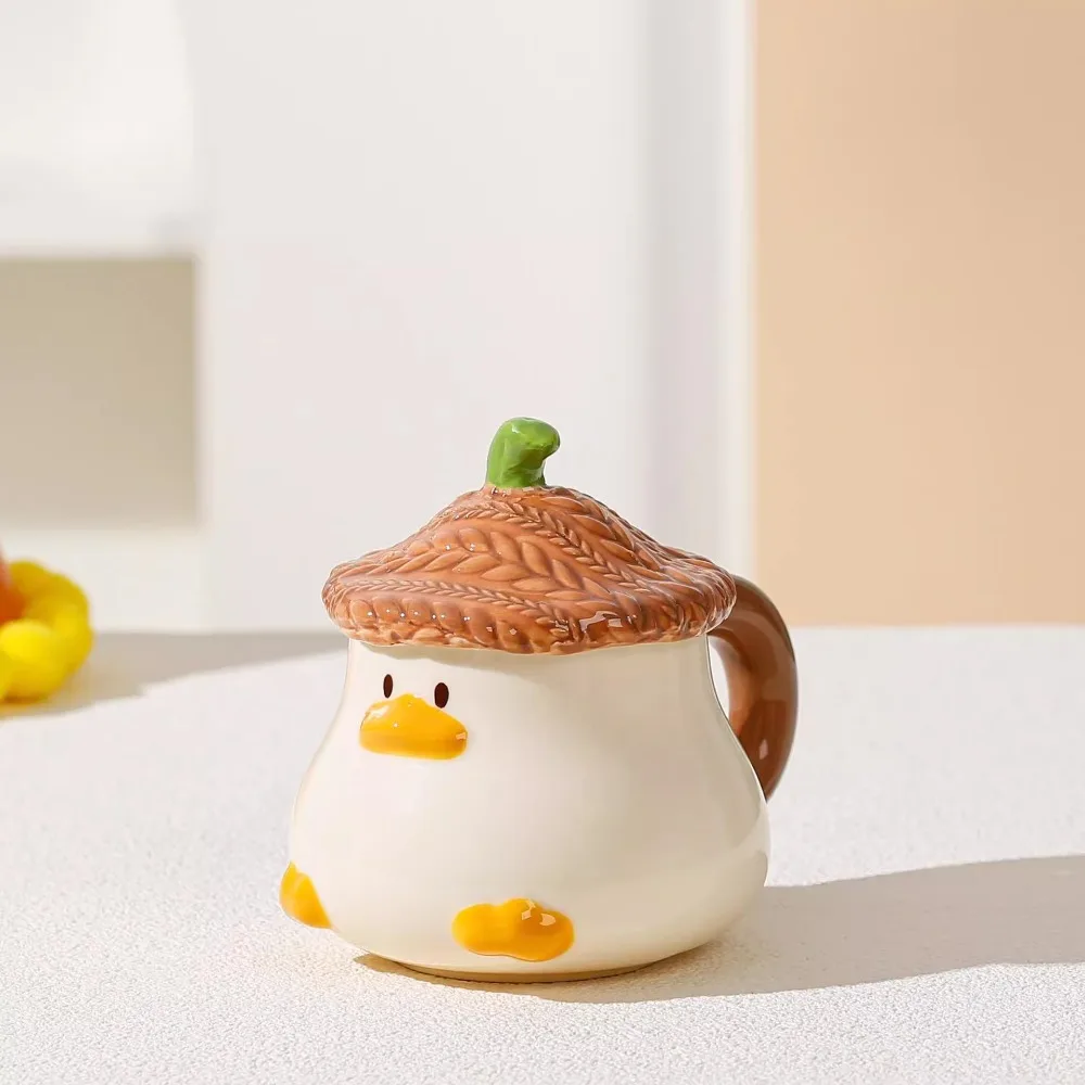 Under Glaze Color Pear Big Cute Mug with Lid Ceramic Cup Afternoon Tea Coffee Cup Household Office Handwork Cartoon Duckling Mug - Image 4