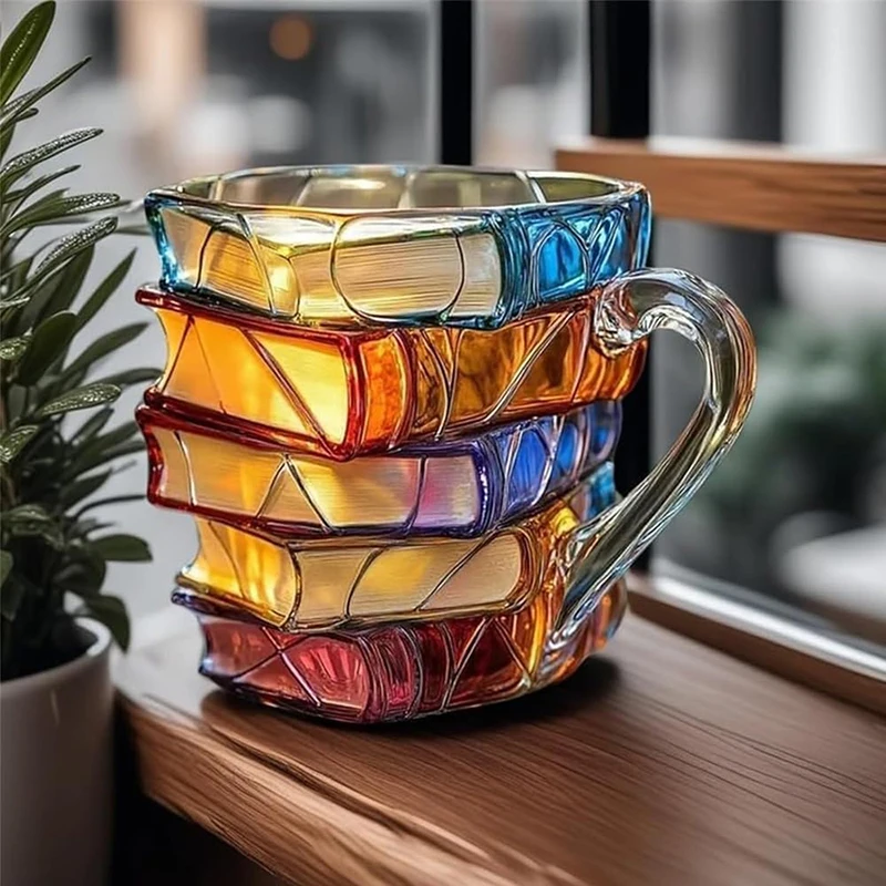 Painted Book Mug 11oz Novelty 3d Painted Books Coffee Mug Unique Colorful Resin Books Stack Coffee Cup Collection Gifts - Image 4