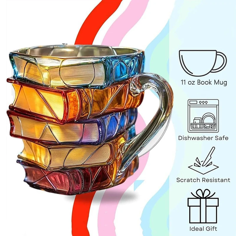 Painted Book Mug 11oz Novelty 3d Painted Books Coffee Mug Unique Colorful Resin Books Stack Coffee Cup Collection Gifts - Image 2